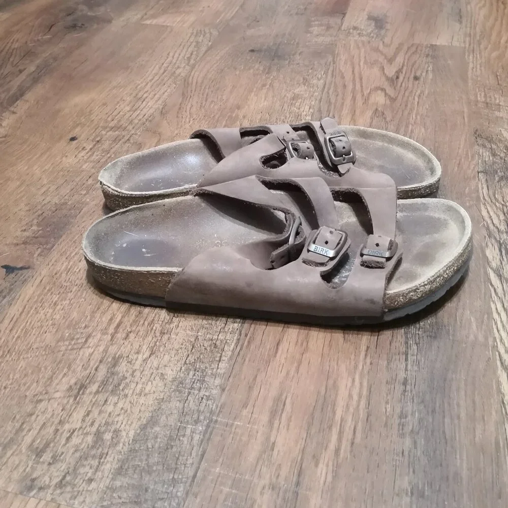 Birkenstock Florida 3 Strap Buckle Leather Sandals Men's 6 Ladies 8‎